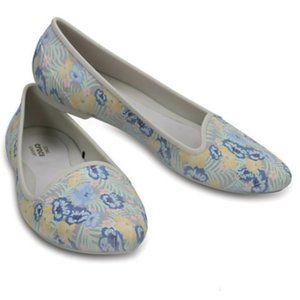 Crocs Women's Eve Graphic Floral Blue Gold Flats